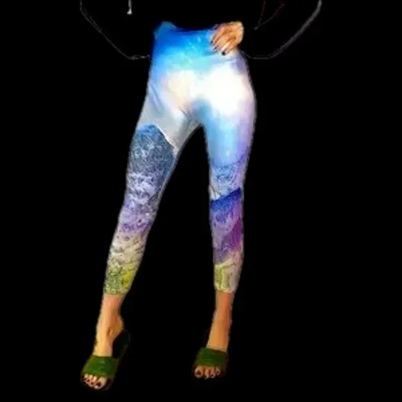 WORKOUT cropped galaxy legging sz. L-XL leggings sexy fit bodycon universe purp - Picture 3 of 7